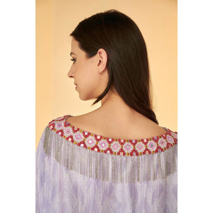 BETRUE Lilac- Samarkand Boat Neck Embroidered Shibori Top and Pants Set (Set of 2)