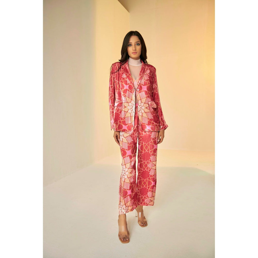 BETRUE Bukhara Velvet Jacket and Pants Set With Bustier and Net Top (Set of 4)