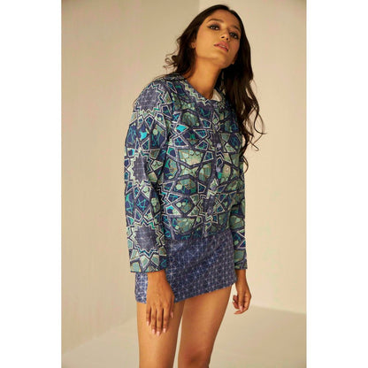 BETRUE Short Appliqu Embroidered Shibori Jacket and Short Skirt (Set of 2)