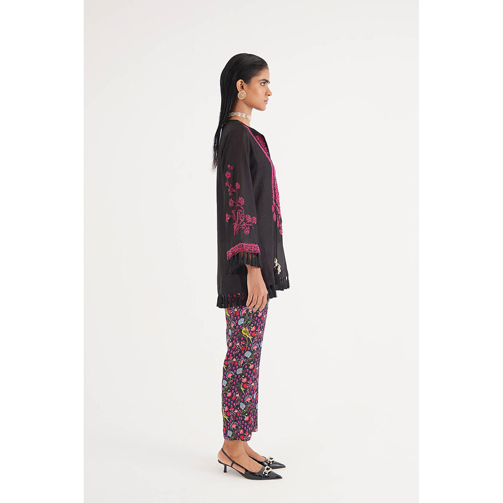 Betrue Black Silk Chanderi Embroidered Kurti