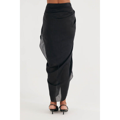 Betrue Black Silk Chanderi Drape Skirt