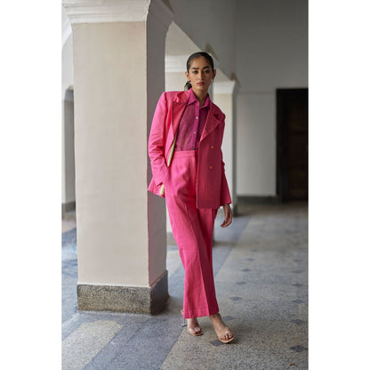 BETRUE Pink Coronation Linen Jacket with Pant (Set of 2)