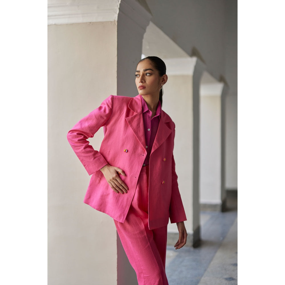 BETRUE Pink Coronation Linen Jacket with Pant (Set of 2)