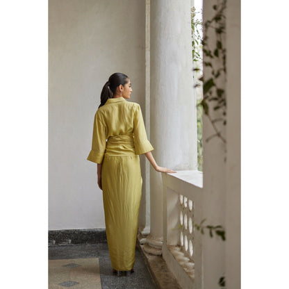 BETRUE Leek Green Hand Embroidered Wrap Shirt