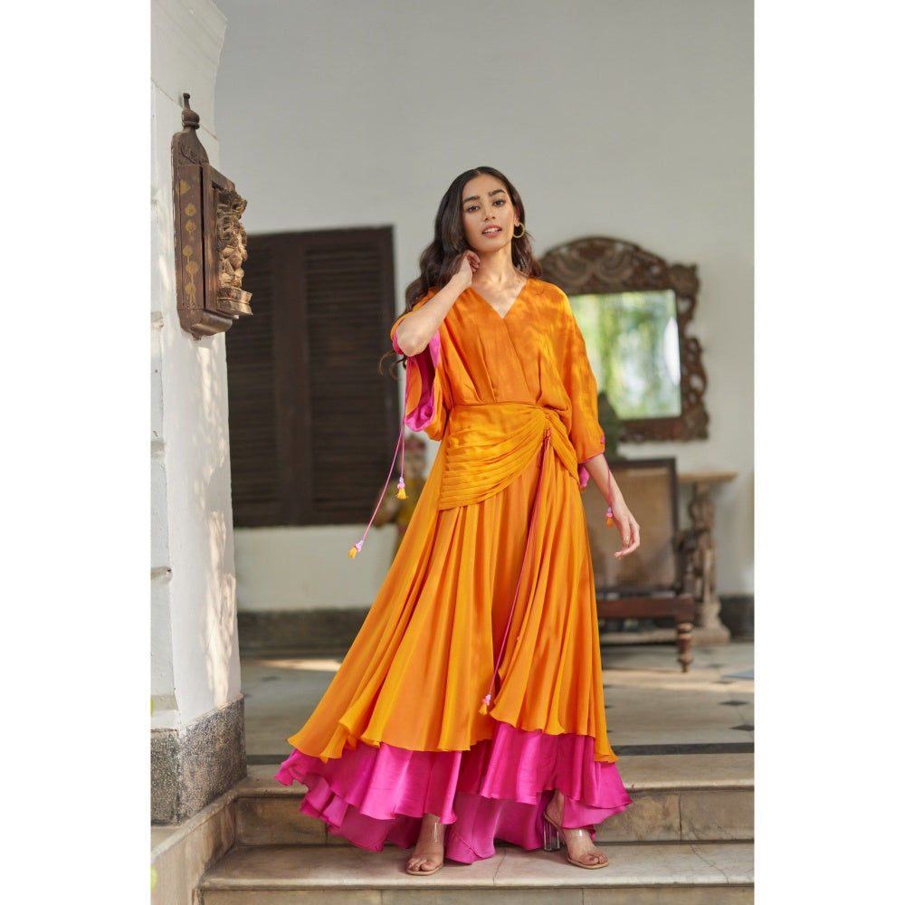 BETRUE Orange Hibiscus Flare Dress