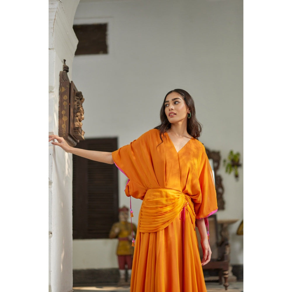 BETRUE Orange Hibiscus Flare Dress