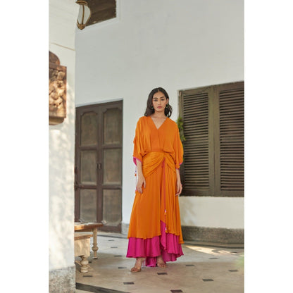 BETRUE Orange Hibiscus Flare Dress