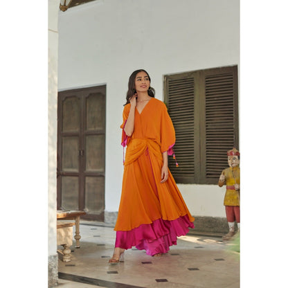 BETRUE Orange Hibiscus Flare Dress