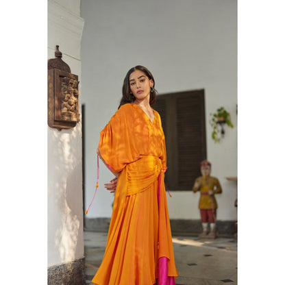 BETRUE Orange Hibiscus Flare Dress