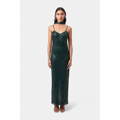BEYOND Womens Sequin Sequined Teal Dress With Scarf