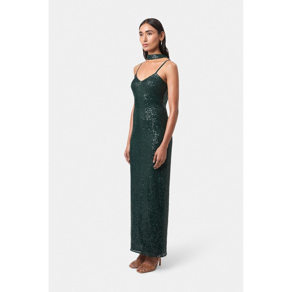 BEYOND Womens Sequin Sequined Teal Dress With Scarf