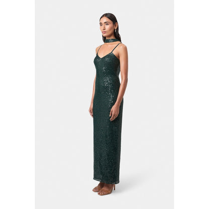 BEYOND Womens Sequin Sequined Teal Dress With Scarf