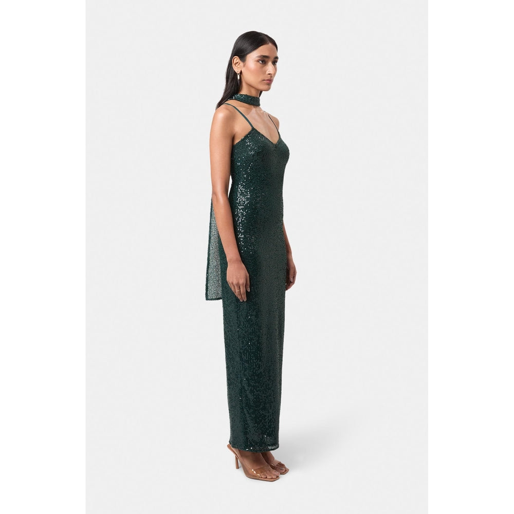 BEYOND Womens Sequin Sequined Teal Dress With Scarf
