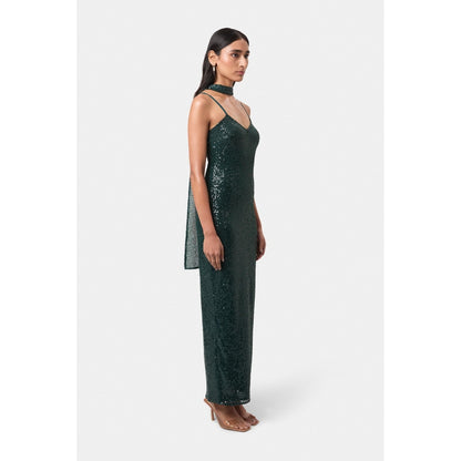 BEYOND Womens Sequin Sequined Teal Dress With Scarf
