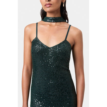 BEYOND Womens Sequin Sequined Teal Dress With Scarf