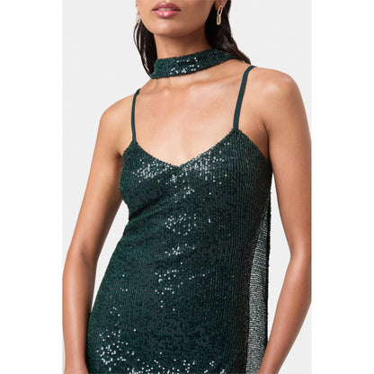 BEYOND Womens Sequin Sequined Teal Dress With Scarf