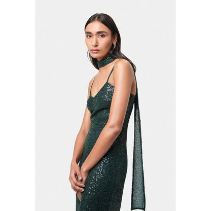 BEYOND Womens Sequin Sequined Teal Dress With Scarf