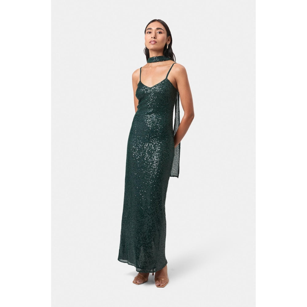 BEYOND Womens Sequin Sequined Teal Dress With Scarf