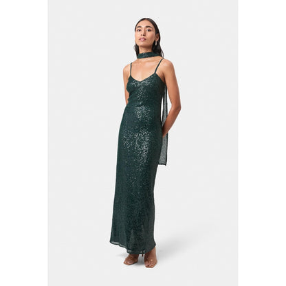 BEYOND Womens Sequin Sequined Teal Dress With Scarf