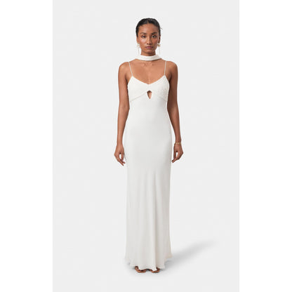 BEYOND Womens Viscose Sequined White Dress With Scarf