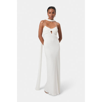 BEYOND Womens Viscose Sequined White Dress With Scarf