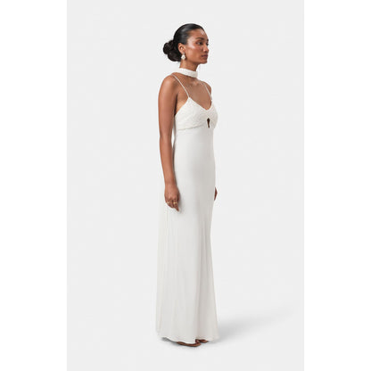 BEYOND Womens Viscose Sequined White Dress With Scarf