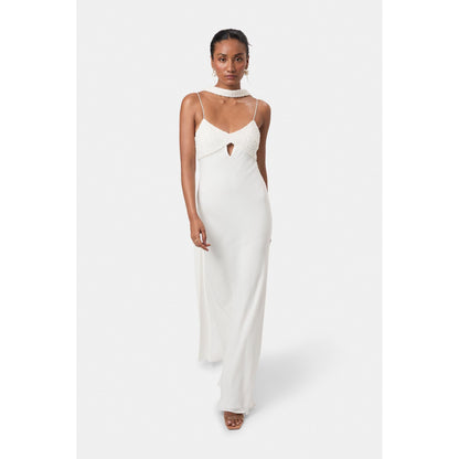 BEYOND Womens Viscose Sequined White Dress With Scarf
