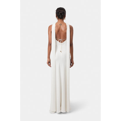 BEYOND Womens Viscose Sequined White Dress With Scarf