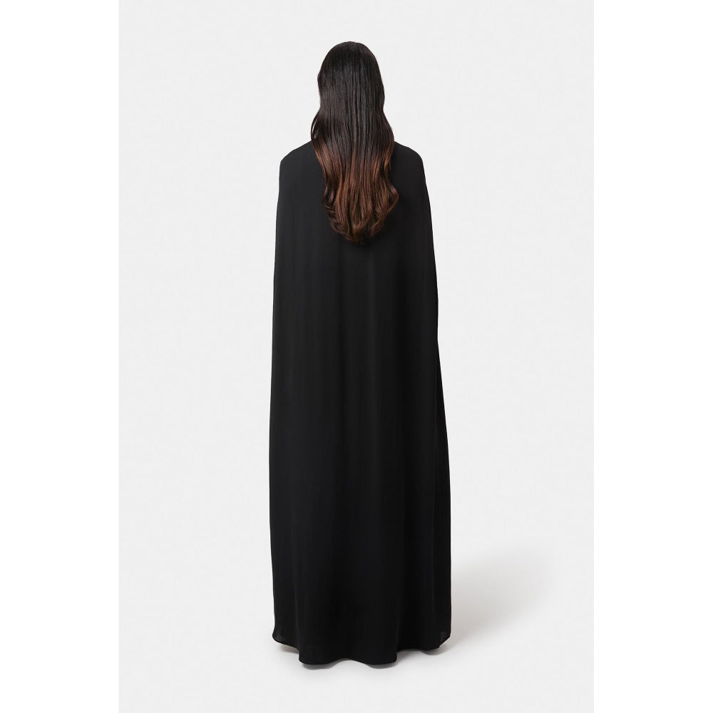 BEYOND Womens Viscose Solid Black Dress With Cape And Belt