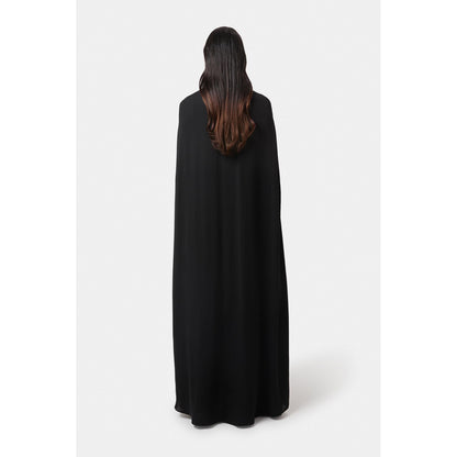 BEYOND Womens Viscose Solid Black Dress With Cape And Belt