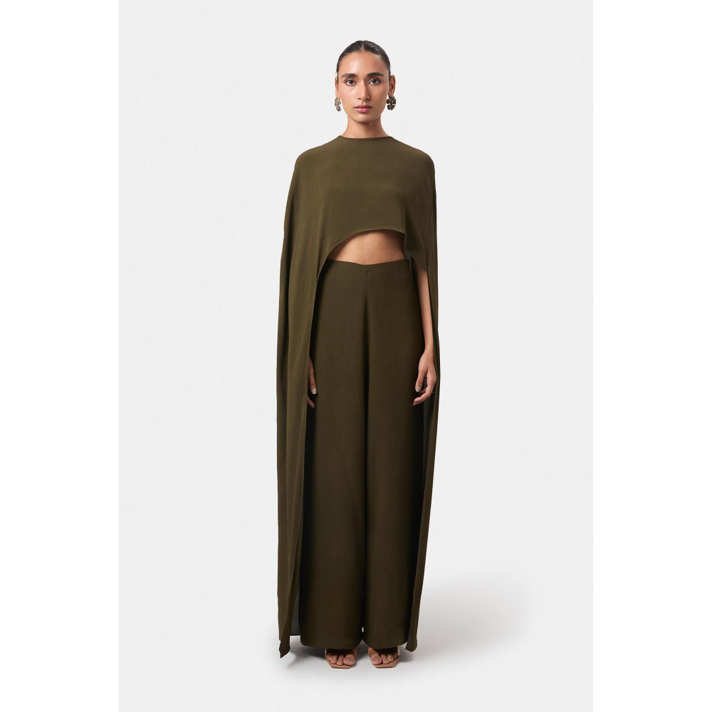 BEYOND Olive Alaia Asymmetrical Overlay Top