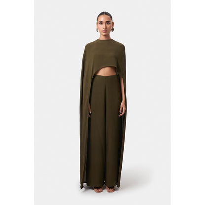 BEYOND Olive Alaia Asymmetrical Overlay Top