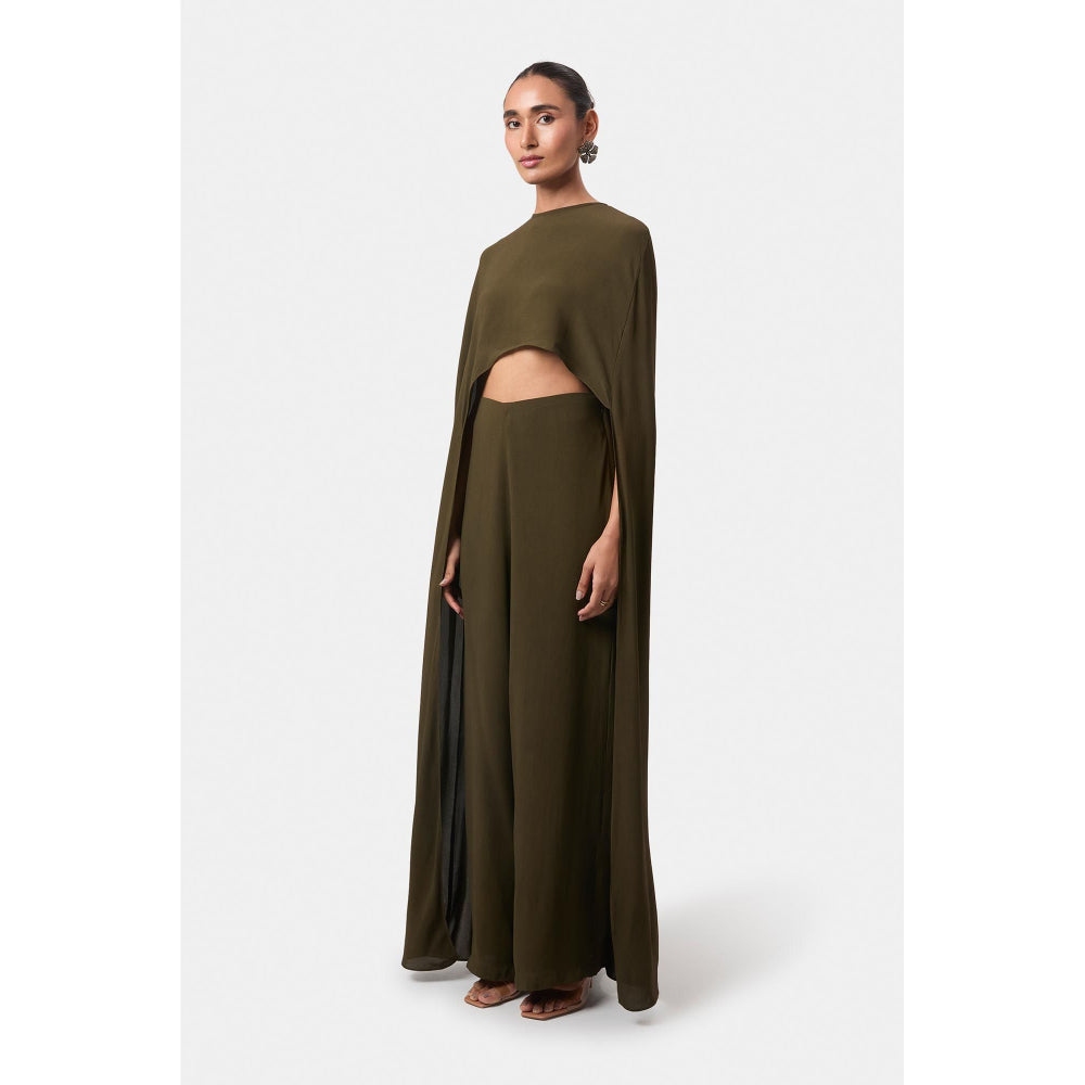BEYOND Olive Alaia Asymmetrical Overlay Top