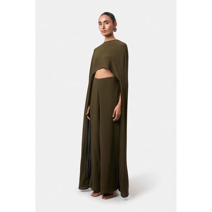 BEYOND Olive Alaia Asymmetrical Overlay Top
