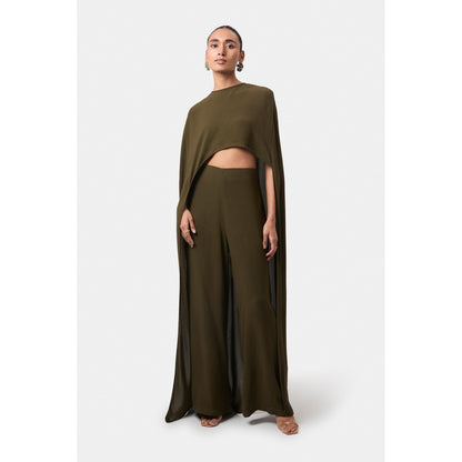 BEYOND Olive Alaia Asymmetrical Overlay Top