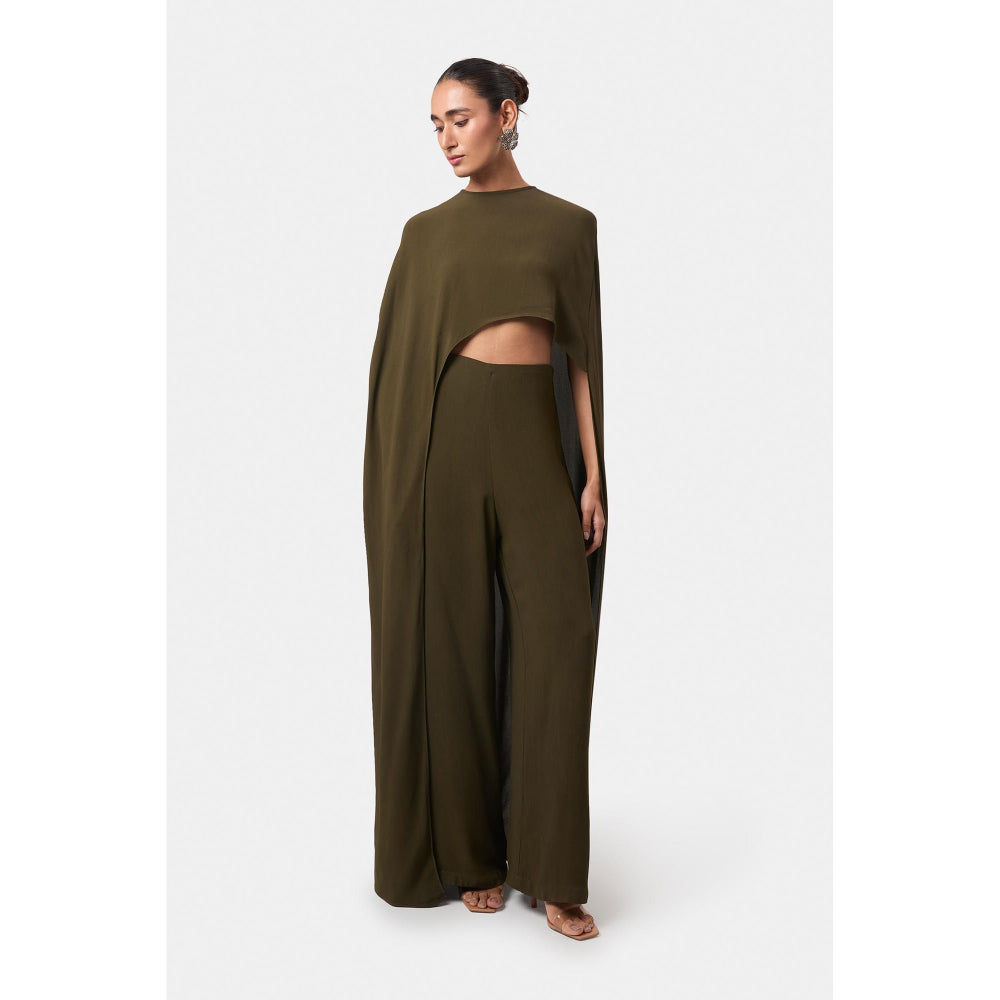 BEYOND Olive Alaia Asymmetrical Overlay Top