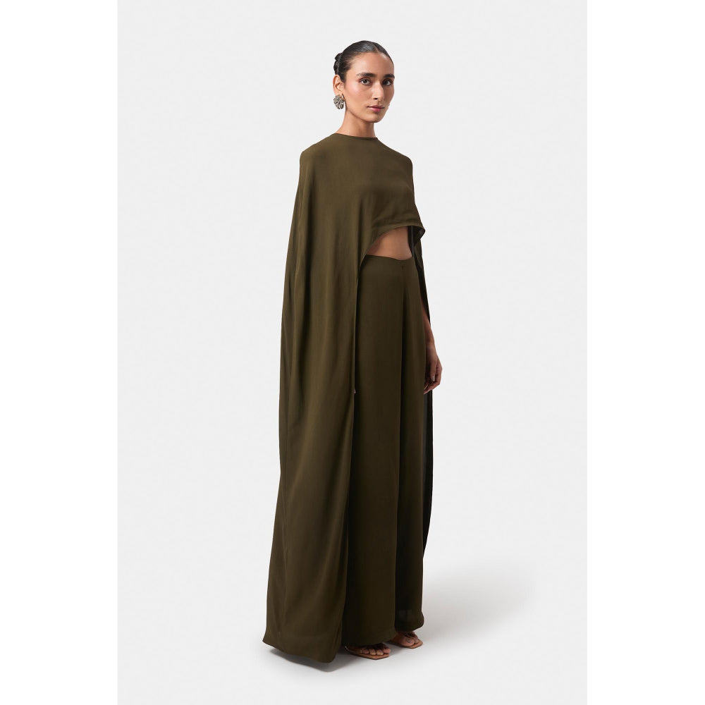 BEYOND Olive Alaia Asymmetrical Overlay Top