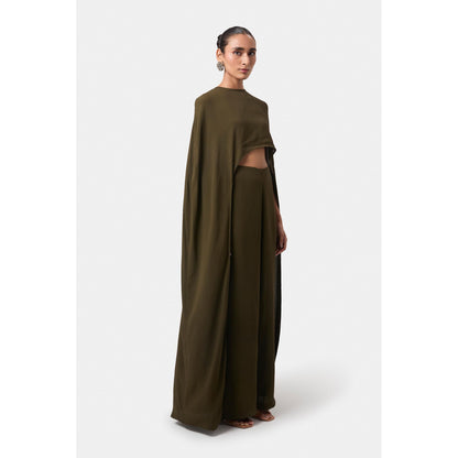 BEYOND Olive Alaia Asymmetrical Overlay Top