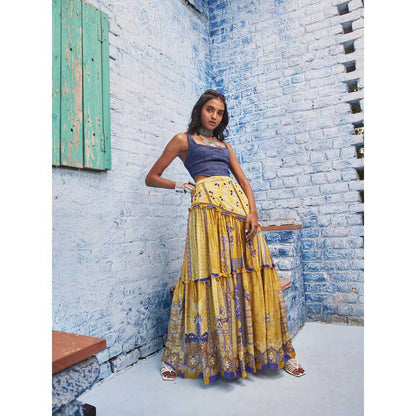 Bhanuni by Jyoti Macoroon Yellow and Mauve Purple Maxi Skirt