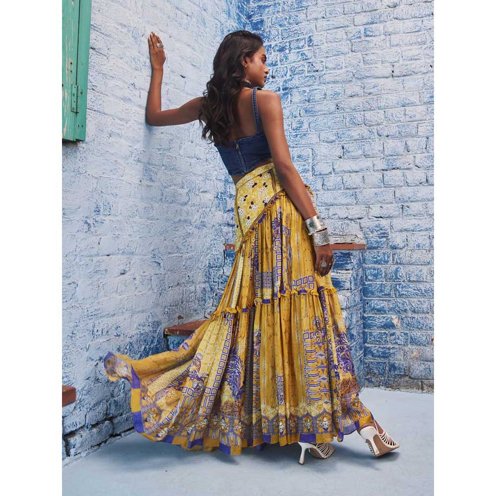 Bhanuni by Jyoti Macoroon Yellow and Mauve Purple Maxi Skirt