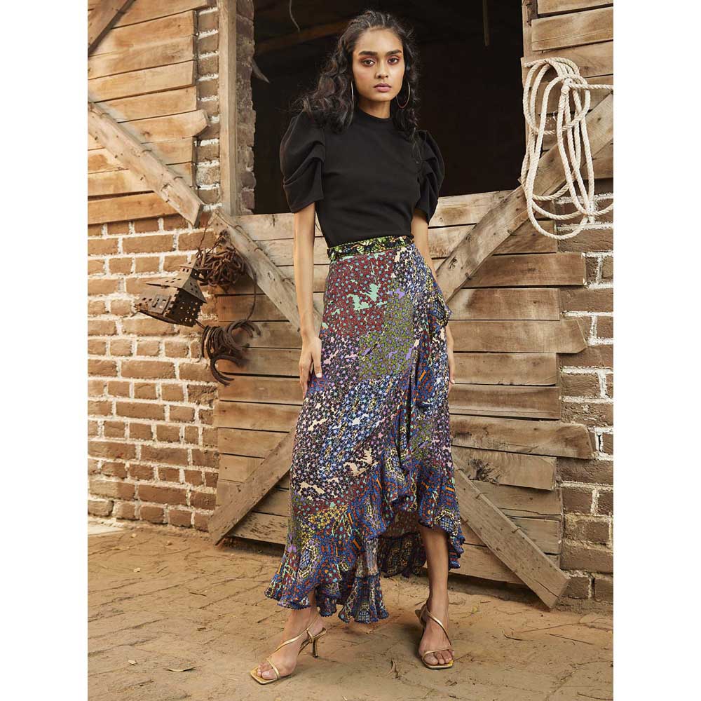 Bhanuni by Jyoti Cobalt Violet Embroidered Maxi Skirt