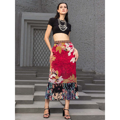 Bhanuni by Jyoti Crimson Red and Sandcastle Midi Dress