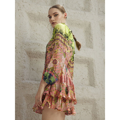 Bhanuni by Jyoti Women Printed Salmon Pink Mini Dress