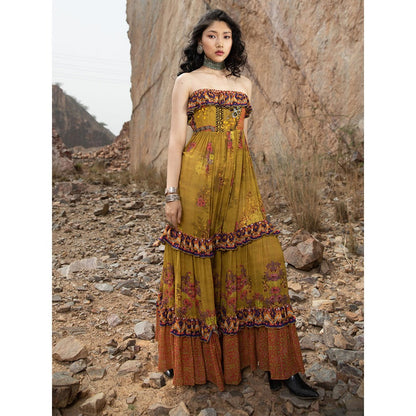 Bhanuni by Jyoti Women Printed Canary Yellow Maxi Dress