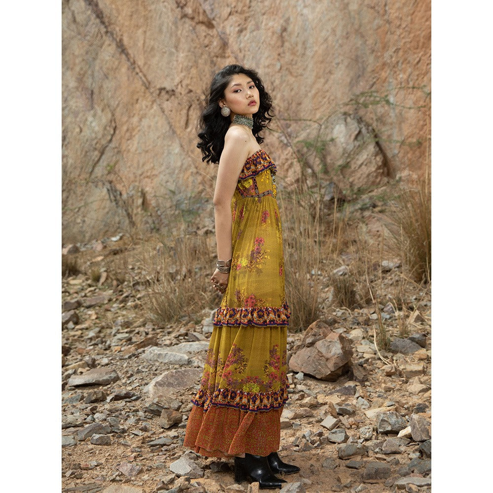 Bhanuni by Jyoti Women Printed Canary Yellow Maxi Dress