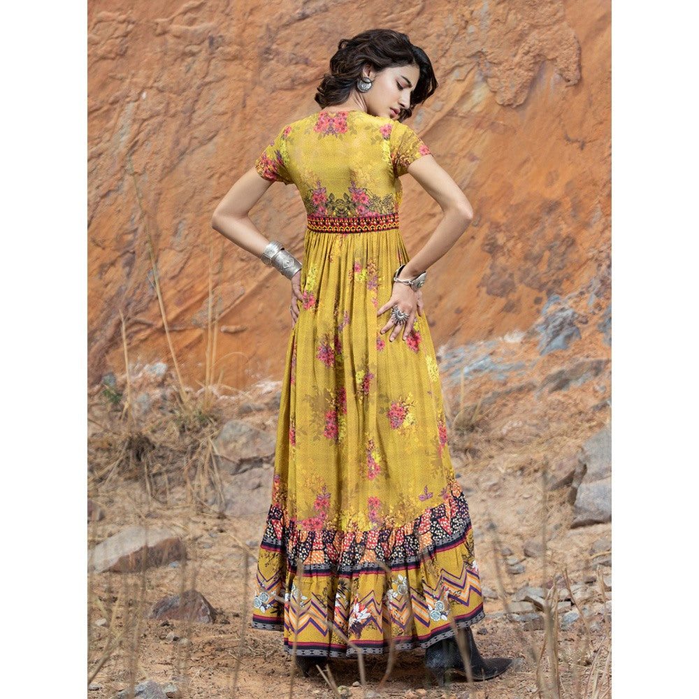 Bhanuni by Jyoti Women Printed Canary Yellow Midi Dress