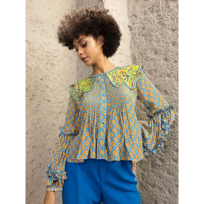 Bhanuni by Jyoti Lime Blue Printed Top