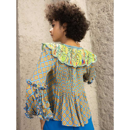 Bhanuni by Jyoti Lime Blue Printed Top