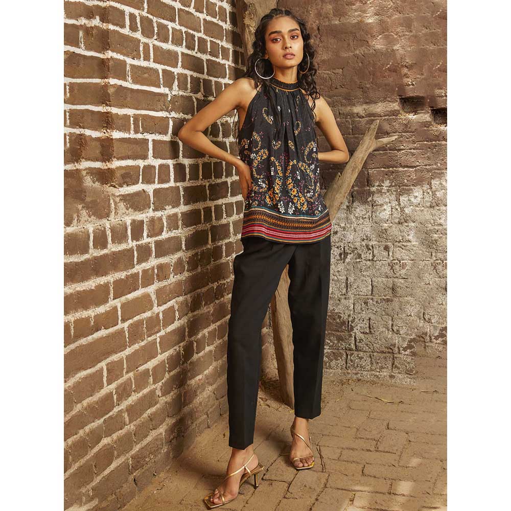 Bhanuni by Jyoti Matte Black Halter Top