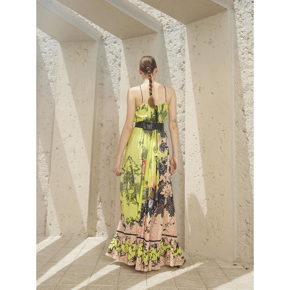 Bhanuni by Jyoti Lime Green Maxi Dress with Belt (Set of 2)